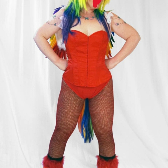 Rainbow Unicorn Pony Halloween Pride Fantasy Cosplay Wig Costume Feather Wings - Picture 5 of 7